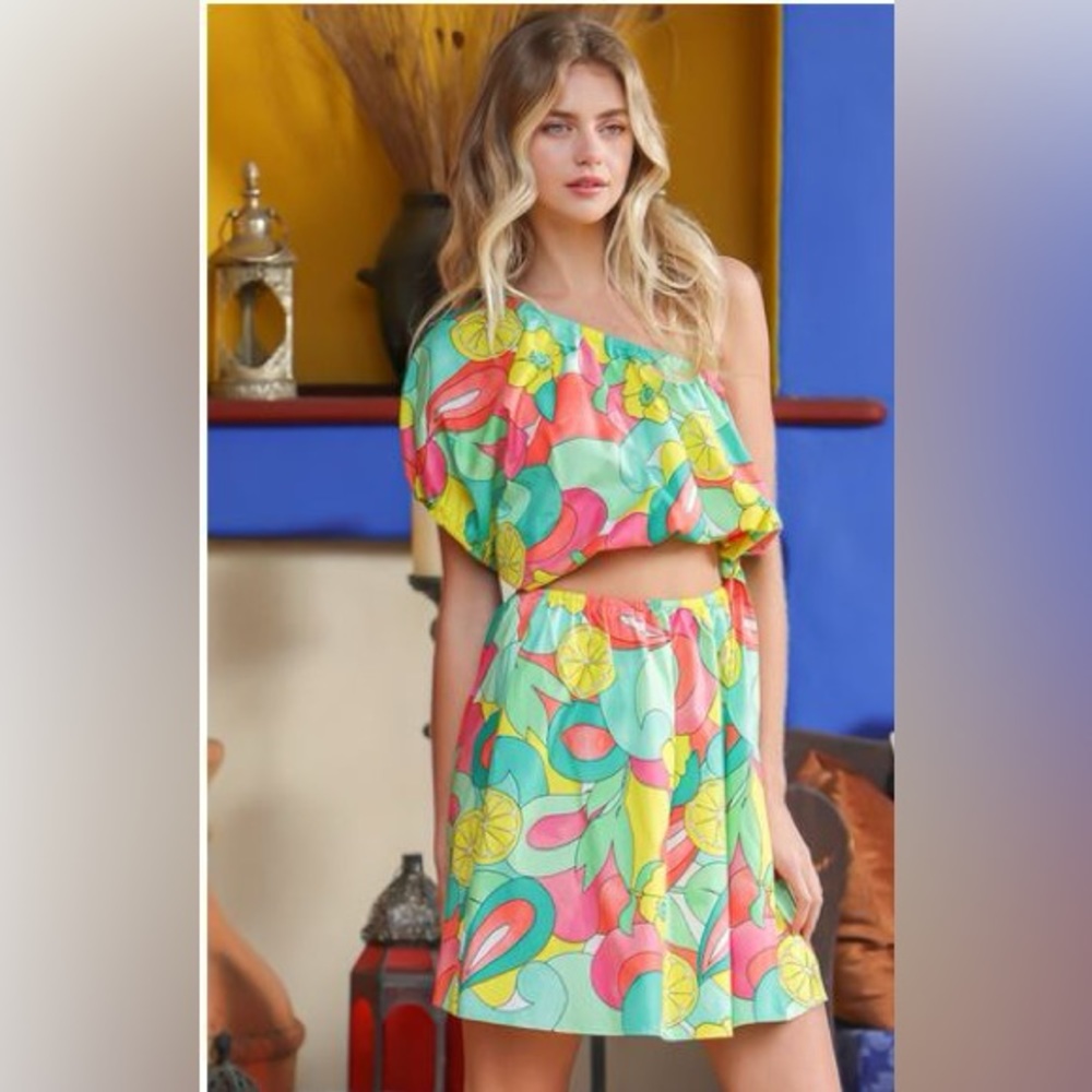One Shoulder Short Sleeve Mini Dress